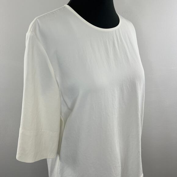 EVERLANE White Ivory Japanese GoWeave Crew Neck 3/4 Sleeve Back Zip Top Blouse 4 - Picture 3 of 7